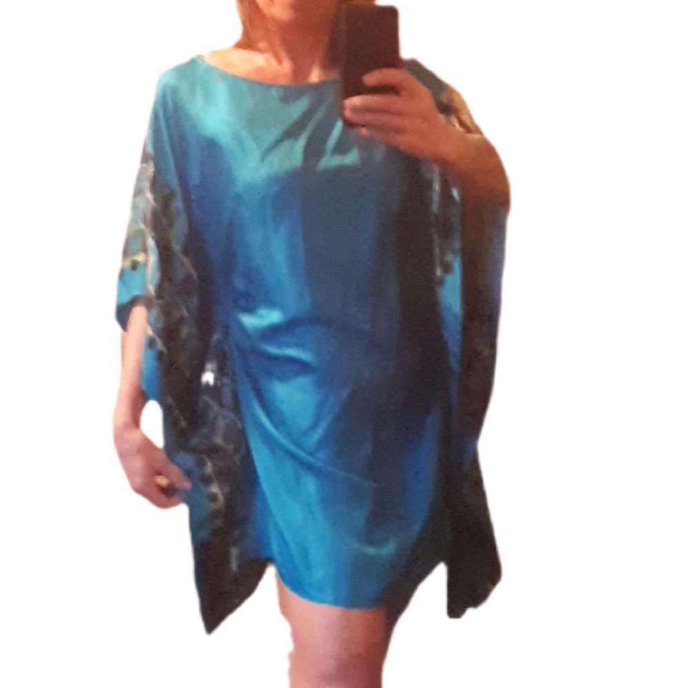 Zara Teal Blue Silk Caftan Dress
